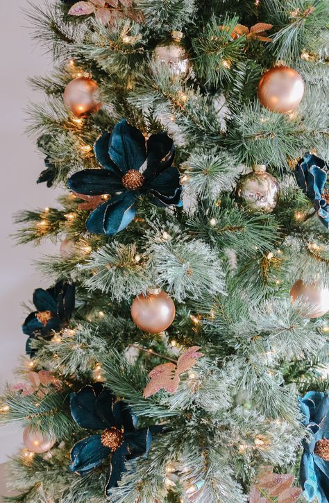 Modern Farmhouse Christmas Living Room with Navy + Copper + Rose Gold Blue And Rose Gold Christmas Decor, Teal Orange Christmas Tree, Navy Blush Gold Christmas Tree, Navy And Rose Gold Christmas Tree, Rose Gold And Navy Christmas Tree, Navy Blue And Rose Gold Christmas Tree, Blue And Rose Gold Christmas Tree, Navy And Copper Christmas Decor, Rose Gold And Blue Christmas Tree