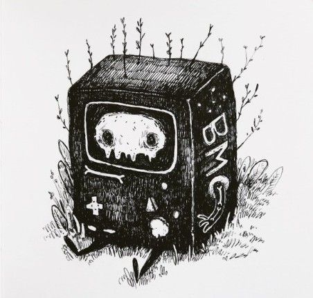 Adventure Time Black And White, Bmo Tattoo, Adventure Time Tumblr, Adventure Time Tattoo, Different Drawing Styles, Adventure Time Cartoon, Arte Grunge, Spooky Tattoos, Dark Art Tattoo