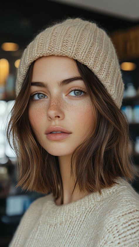 16 Simple Beanie Hairstyles for Short Hair That Actually Work | Lookosm Beanie And Short Hair, Beanie Short Hair, Beanie Hairstyles For Short Hair, Short Hair And Hats, Beanie Hairstyles, Headbands For Short Hair, Lob Styling, Simple Prom Hair, Colored Braids