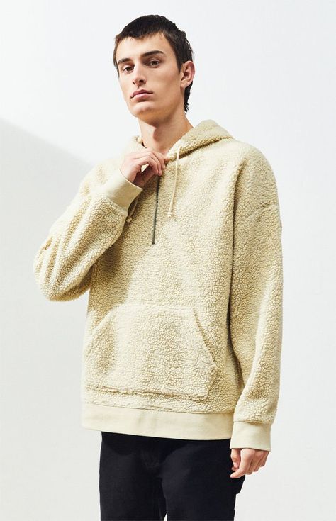 PacSun Mens Peak Sherpa Quarter Zip Hoodie - Off White Sherpa Quarter Zip, Off White Hoodie, Teddy Hoodie, Mens Sherpa, Mens Puffer Jacket, Quarter Zip Hoodie, Streetwear Sweatshirt, Oversized Pullover, Denim Jacket Men