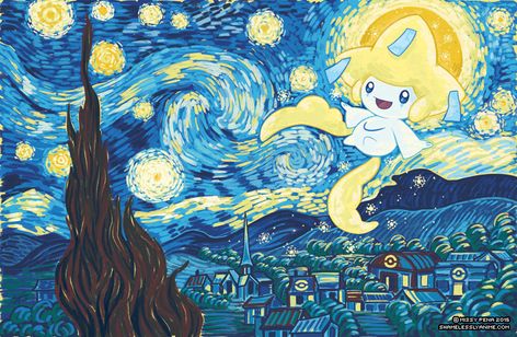 Inspired by Vincent Van Gogh's famous Starry Night, and the wishing star Pokemon. : ) Prints Redbubble InPRNT Pokemon © Nintendo, Game Freak Inc.Art by Missy Pena Pokemon Pc Wallpaper, Pokemon Painting, Cute Pokemon Wallpaper, Pokemon Fan Art, Pokemon Pictures, Pocket Monsters, Pokemon Fan, Cute Pokemon, Wallpaper Pc