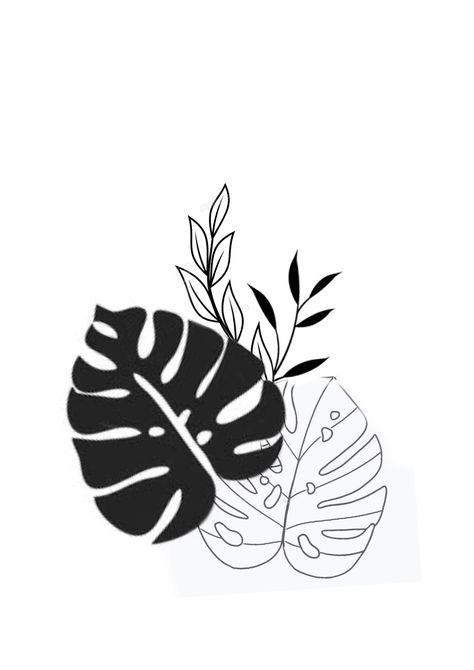 Plant Tattoo Design Drawings, Monstera Line Tattoo, Black And White Plant Tattoo, Plant Inspired Tattoos, Plant Tattoo Stencil, Monstera Tattoos Leaves, Minimal Plant Tattoo, Monstera Tattoo Sleeve, Plant Leaf Tattoo