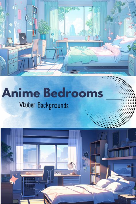 A dreamy Anime Bedroom VTuber Background in beautiful shades of blue, ideal for enhancing Twitch streams and captivating your audience. Anime Bedrooms Backgrounds, V Tuber Background, Vtuber Background Room, Anime Room Background, Anime Bedroom Background, Animated House, Vtuber Room, Stream Assets, Anime Bedroom