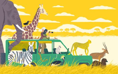 Kenya Illustration, Safari Illustration, Africa Illustration, Lisbeth Zwerger, Africa Vacation, Animal Antics, Air Balloon Rides, Human Connection, African Safari