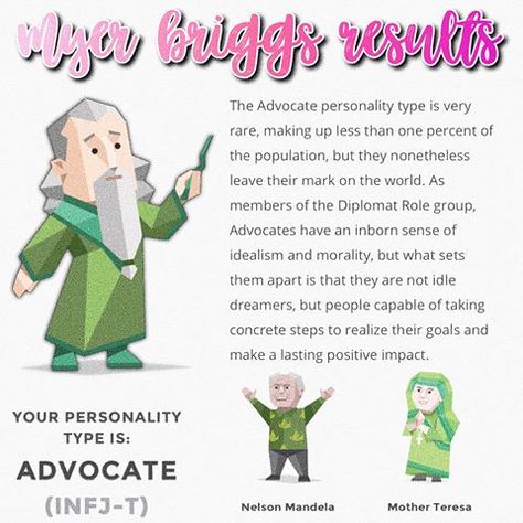 INFJ-T The Advocate Personality Type is Very Rare as it Makes Up Less than 1% of the Population. Known Advocates, Mother Teresa & Nelson Mandela... The Advocate Infj, Infj Advocate Personality, Infj Spirit Animal, Advocate Personality, Infj Advocate, The Advocate Personality, Advocate Personality Type, Infj Things, Infj Psychology