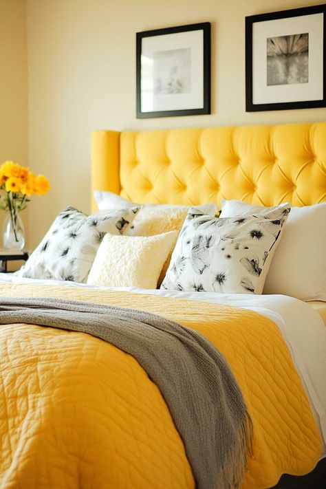 50+ Yellow Cozy Bedroom Aesthetic Ideas That Radiate Good Vibes Only Yellow Bedrooms Ideas, Yellow Bedrooms, Yellow Room Decor, Cozy Bedroom Aesthetic, Bedroom Aesthetic Ideas, Sunshine Vibes, Cozy Fall Bedroom, Yellow Room, Yellow Bedroom