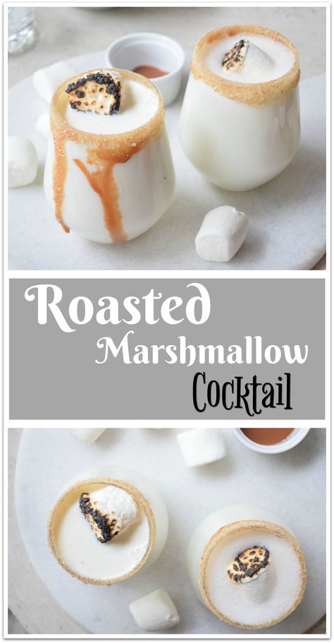 Marshmallow Whiskey Cocktail, Marshmallow Cocktail, Marshmallow Drink, Roasted Marshmallow, Yummy Alcoholic Drinks, Delicious Drink Recipes, Winter Cocktails, Roasting Marshmallows, Mixed Drinks Recipes