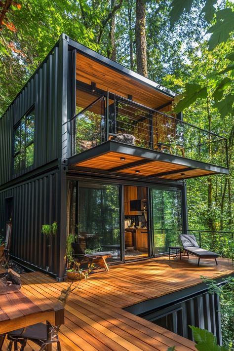 Shipping container house deck. Discover clever and creative shipping container home designs that transform steel boxes into stylish, functional living spaces. Winter House Exterior, Small Barn House, Container Homes For Sale, Shipping Container Home Designs, Container House Plans, Casa Container, Modern Tiny House, Shipping Container House, Container Home