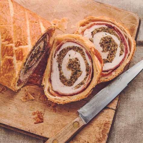 Chicken, Mushroom and Pancetta Wellington | Marcus Wareing Marcus Wareing Recipes, Easy Cook Food, Chicken Wellington, Marcus Wareing, Butterfly Chicken Breast, Holiday Menu Ideas, Roast Dinners, Meals To Cook, Puff Pastries