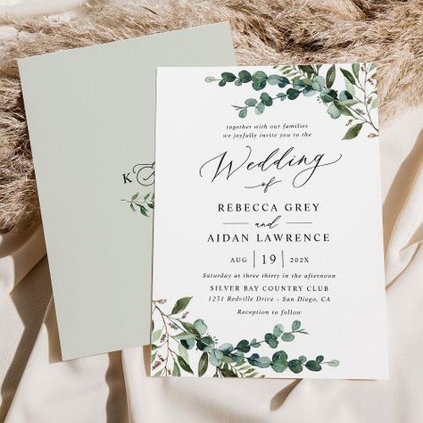 $1.80 | Rustic Watercolor Greenery Wedding #rustic wedding, boho wedding invite, sage green white, calligraphy script, elegant, wedding invitations, modern boho, watercolor floral, spring summer fall winter, simple classic botanical Boho Wedding Invite, Popular Wedding Invitations, Wedding Invitations Modern, Rustic Watercolor, Boho Watercolor, Watercolor Greenery, Winter Wedding Invitations, Sage Green Wedding, Greenery Wedding Invitations