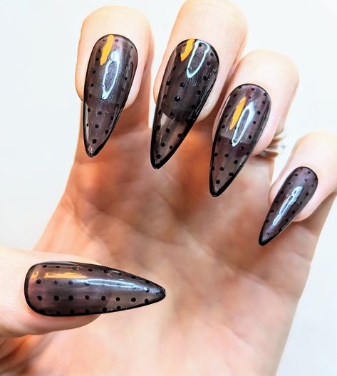 Black Polka Dot Nails, Black Dot Nails, Nail Art Noir, Photo Wall Clocks, Sheer Black Tights, Pointy Nails, Liquid Nails, Polka Dot Nails, Dots Nails