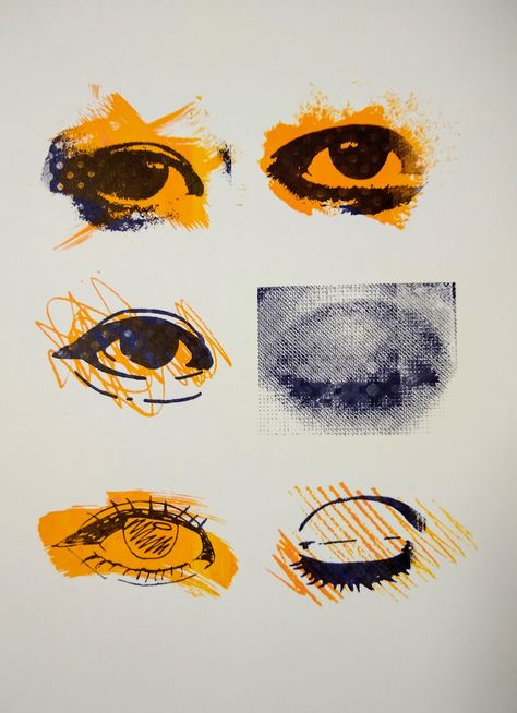 Student screenprint examples from Solent Printroom by student from International foundation course Bitmap Screenprint, Eye Lino Print, Monoprint Ideas Printmaking, Screenprint Portrait, Screenprint Posters, Intuition Tattoo, Screenprinted Poster, Archive Aesthetic, Blind Art