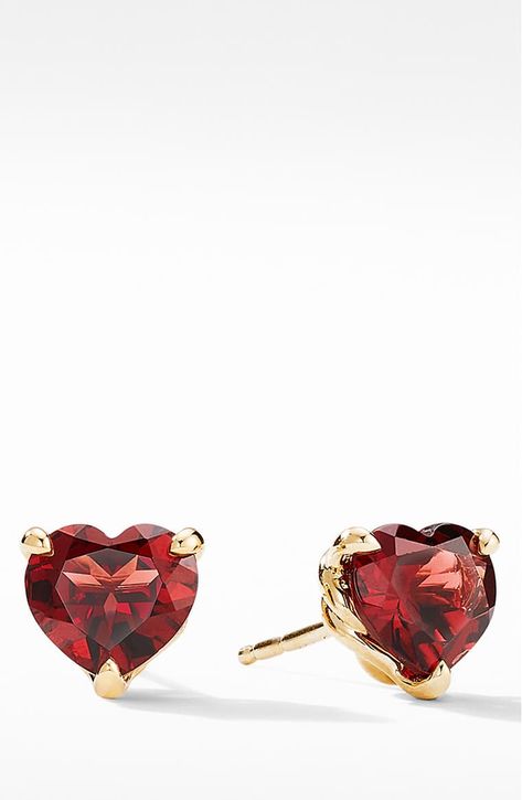 Red Earrings Stud, Gold Heart Studs, Vintage Rhinestone Jewelry, Heart Shaped Necklace, David Yurman Jewelry, Heart Stud Earrings, Garnet Jewelry, Heart Shaped Earrings, Pretty Jewelry