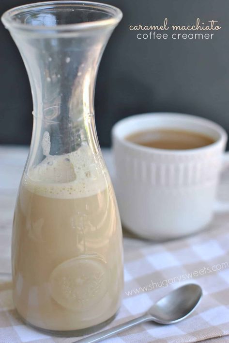 Replace your daily drive-thru coffee habit with homemade Caramel Macchiato Coffee Creamer. This caramel-flavored creamer is easy to make with ingredients you can actually pronounce! Caramel Macchiato Coffee Creamer, Homemade Caramel Macchiato, Macchiato Coffee, Cookie Coffee, Irish Cream Coffee, Vanilla Coffee Creamer, Homemade Coffee Creamer, Coffee Creamer Recipe, French Vanilla Coffee