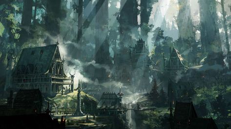 village inside forest painting fantasy art #forest #cabin #villages #trees #mist #4K #wallpaper #hdwallpaper #desktop Elven City, Fantasy Magic, Fantasy Forest, 3d Video, Forest Painting, Fantasy City, Dnd Art, Fantasy Setting, Fantasy Places