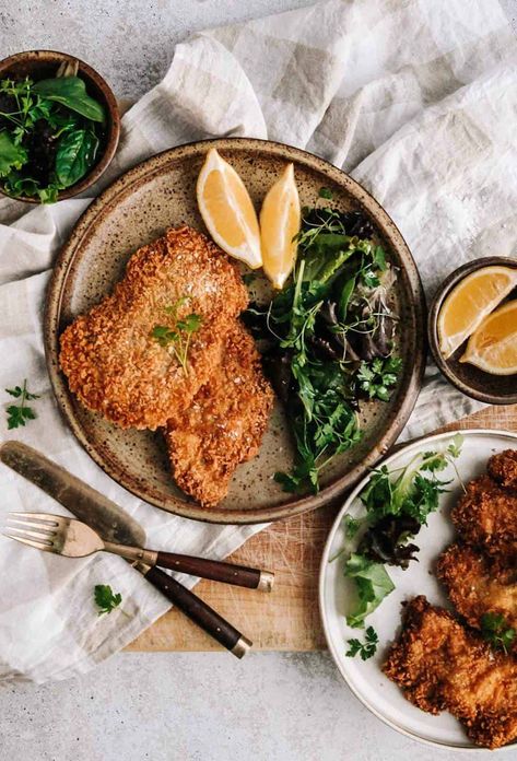 Schnitzel Photography, Chicken Kyiv, Beef Schnitzel, Healthy Potato Salad, Cutlet Recipes, Potato Salad Recipes, Schnitzel Recipe, Healthy Potato, Pub Grub