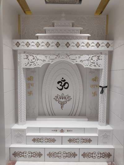 Prayer Room Designs by Architect Pushpendra Gurjar, Indore | Kolo Corian Temple Design For Home, Wooden Temple For Home, Mandir Design, Temple Design For Home, Pooja Mandir, Art Deco Interior Design, Pooja Room Door Design, Pooja Room Design, Room Door Design