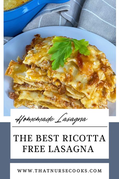 Easy to make, ricotta free lasagna Cooking Lasagna Noodles, No Cook Noodle Lasagna, Best Homemade Lasagna, Homemade Lasagna Recipe, How To Cook Lasagna, Homemade Lasagna Recipes, Cold Weather Comfort Food, Kobe Beef, Lasagna Noodles