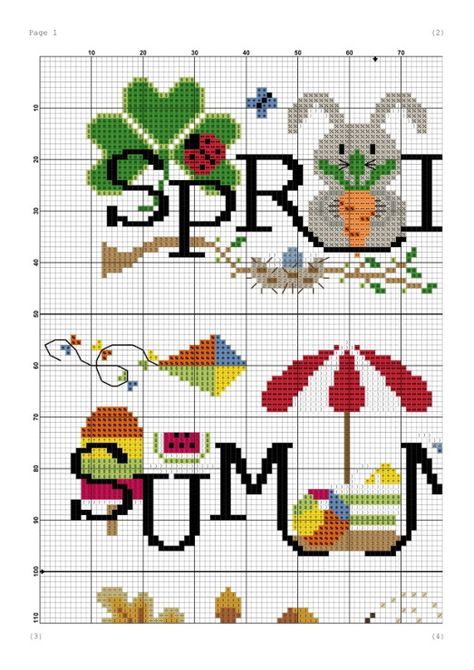 Season Cross Stitch Patterns, 4 Seasons Cross Stitch Patterns, Summer Cross Stitch Patterns, Spring Cross Stitch Patterns, Four Seasons Cross Stitch, Seasons Cross Stitch, Summer Cross Stitch, Fall Cross Stitch, Cross Stitch Pillow