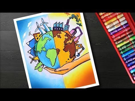 YouTube Energy Conservation Drawing, Earth Day Drawing Ideas, Save Energy Paintings, Energy Conservation Poster, Save Environment Posters, Save Energy Poster, Save Water Drawing, Save Earth Posters, World Environment Day Posters