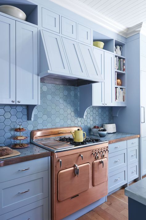 1996: French Blue Blue French Country Kitchen, Country Chic Kitchen, Model Dapur, Bold Kitchen, Kabinet Dapur, Blue Kitchen Cabinets, French Country Kitchens, Farmhouse Kitchen Cabinets, Kitchen Cabinet Styles