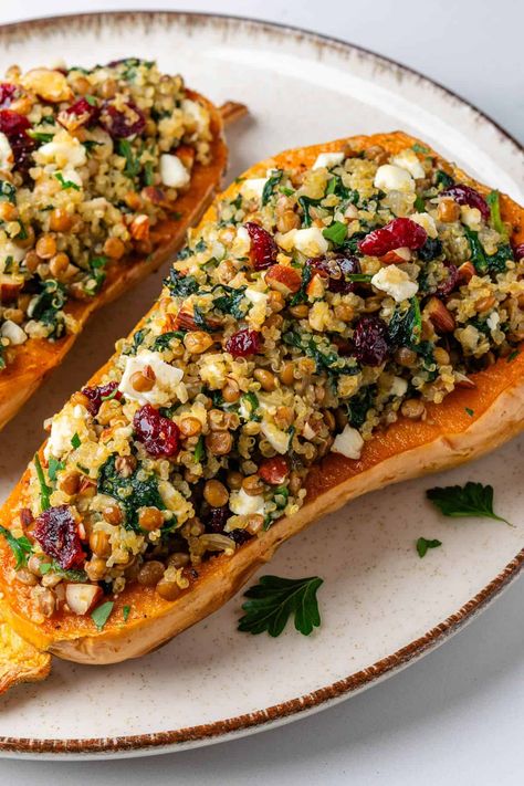 Stuffed Squash Vegetarian, Stuffed Butternut Squash, Breaded Tofu, Stuffed Butternut, Pumpkin Pasta Sauce, Vegetarian Mains, Honey Glazed Carrots, Tofu Recipe, Butternut Squash Recipes