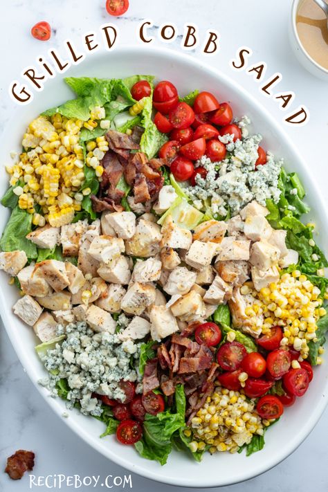 Grilled Cobb Salad recipe from RecipeBoy.com Homemade Red Wine, Bacon And Corn, Meal Salads, Turkey And Dumplings, Classic Cobb Salad, Honey Butter Chicken, Family Meal Prep, Cobb Salad Recipe, Viral Recipes