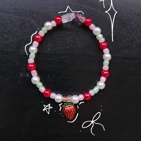 custom strawb bracelet ⋆ ˚｡⋆୨🍓୧⋆ ˚｡⋆ 🎀 #diy #handmadejewelry #strawberry #coquette #bracelets #dubai #jewelry Coquette Bracelets, Strawberry Coquette, Strawberry Bracelet, Strawberry Jewelry, Beaded Crafts, Bracelet Diy, Bracelet Ideas, Cute Bracelets, Jewelry Inspo