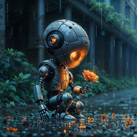 Futuristic Painting, Cute Robot, Glowing Eyes, Sci Fi Models, Water Signs, Digital Paintings, Dark Pictures, Flower Nature, Color Profile