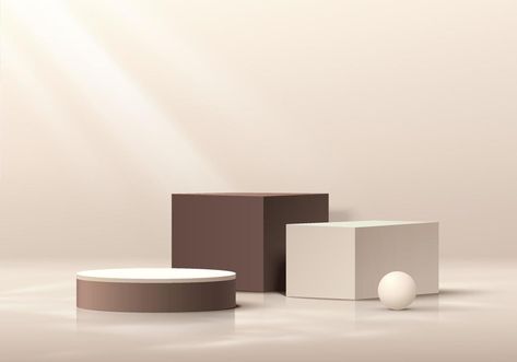 Realistic cream cube and brown cylinder pedestal podium set in abstract 3D background. Minimal wall scene for mockup products stage for showcase, Promotion display. Vector geometric forms design. Cylinder Pedestal, Promotion Display, Background Minimal, Minimal Wall, Geometric Forms, Poster Background, Poster Background Design, 3d Background, Product Display