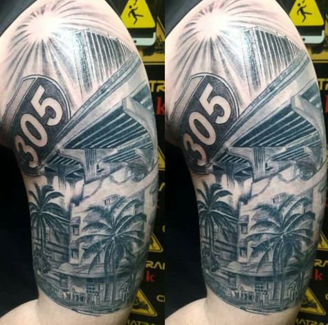 My 305 tattoo. Miami Beach. 305 Tattoo Miami, Miami Tattoo Ideas Men, Florida Tattoo Ideas For Men, 305 Tattoo, Miami Tattoo Ideas, Building Tattoo, Luxury Miami, Sport Tattoos, Florida Tattoos