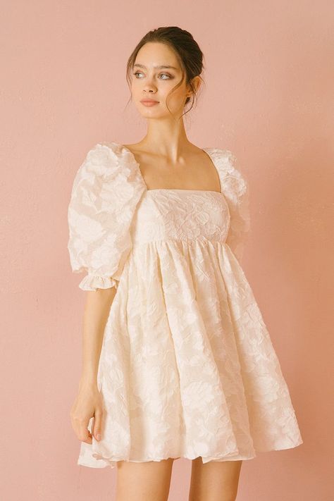 Babydoll Outfit, Babydoll Dress Outfit, Short Puffy Dresses, Puffy Sleeve Dress, Short Frocks, White Babydoll Dress, Dress With Puffy Sleeves, Puffy Dresses, Floral Babydoll Dress