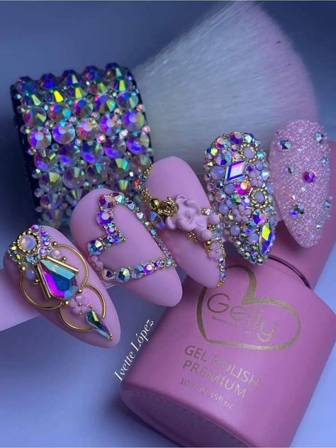 50+ Summer Nail Art Ideas  2024 Cristal Nails Design, Gem Patterns Nails, Luxury Nails Design Rhinestones, Nails With Bling Rhinestones, Bling Placement On Nails, Nail Rhinestone Design Ideas, Gem Placement On Nails, Nails Cristales, 4d Nail Art