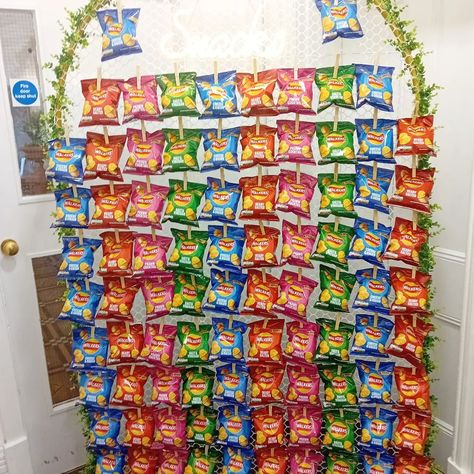 Snack wall for hire 😋 Dry hire (DIY) £55 Fully loaded with Walkers crisps £89 Delivery charges may apply. #robinweddingandeventdecor #snackwall #crispswall #northeast #stocktonontees Chips For Party Display, Crisp Wall For Wedding, Wedding Snack Wall, Diy Crisp Wall Wedding, Bagged Chips Party Display, Walkers Crisps, Stockton On Tees, Wedding Event Decor, Walkers