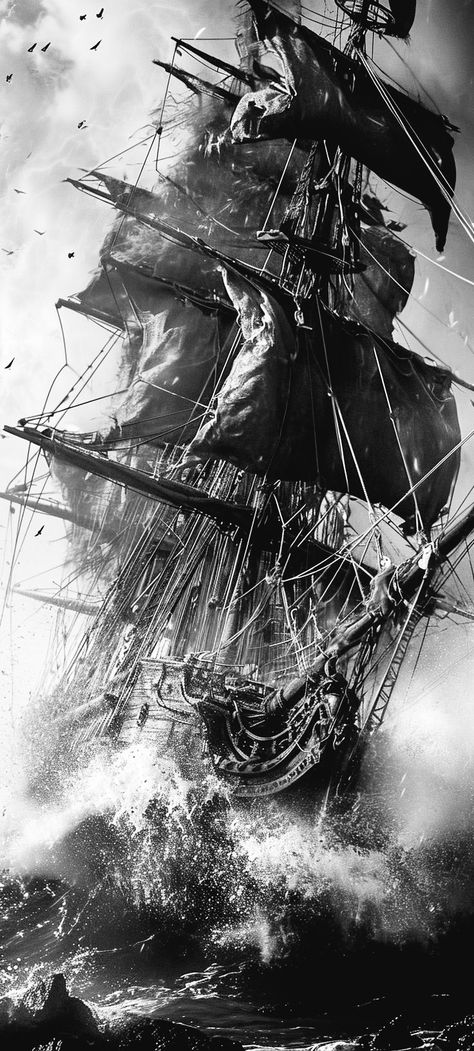 Old Ship Drawing, Drawing White On Black, Ghost Ship Art, Ship Tattoo Sleeves, Black Paper Drawing Ideas, Paper Drawing Ideas, Black Pearl Ship, Pirate Ship Art, Old Ship