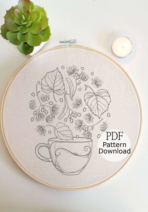 Embrace the cozy warmth of the fall season with this charming PDF embroidery pattern featuring a cup of tea surrounded by autumn leaves. Add a touch of fall warmth to your decor or gift it to a tea lover - with this design, the essence of a cozy autumn day comes alive in every stitch. This pack features: - PDF Templante - Basic stitch guide - Tip on how to transfer design to fabric - Instant digital download - Begginer-friendly 🌟Important Note: Please be aware that this is a digital download an Tea Embroidery, Autumn Embroidery, Autumn Tea, Embroidery Transfers, Fall Patterns, Embroidery Patterns Free, Sewing Embroidery Designs, Hand Embroidery Art, Hand Embroidery Patterns