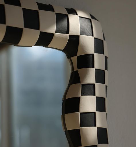 Checkered Mirror, Checkerboard Wall, Plaid Wall, Checkered Black And White, Wall Decor Mirror, Wavy Mirror, Entryway Wall Decor, Entryway Mirror, Twist Style