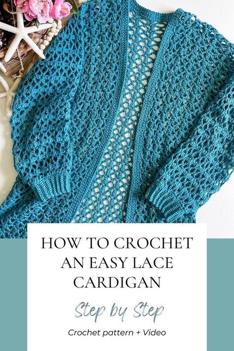 Create a stunning Crochet Lace Cardigan with this easy pattern. Perfect for layering and available in sizes XS to 5X..#crochetpattern #crochetlove #handmadecrochet #crochetaddict #crochetinspiration #crochetdesign #crochetersofpinterest #crochetcommunity #crochetproject #crochetfun Free Ladies Crochet Patterns, Crochet Light Cardigan Pattern Free, Crochet Mesh Cardigan Pattern, Beginner Crochet Cardigan Pattern Free, Crochet Sweater Pattern Free Easy, Crochet Layering Top, Quick Crochet Cardigan, Easy Crochet Cardigan Pattern Free, Lace Crochet Cardigan Pattern