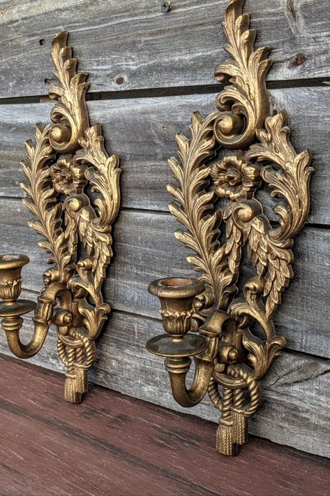 Vintage Set Of Burwood Wall Sconces, Decorative Candle Holders Garden Salon, Wall Candle Holder, Wall Candle, Candle Holder Decor, Stone House, Candle Sconces, French Country, Candle Holder, Wall Sconces