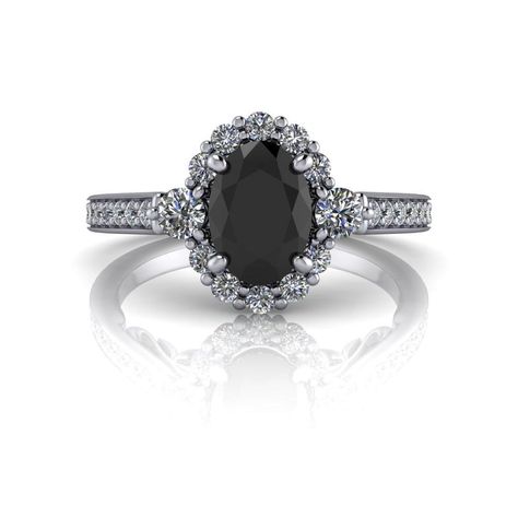 Oval Black Diamond Halo Engagement Ring 1.48 CTW-Bel Viaggio Designs 5 Carat Black Diamond Ring, Vintage Black Diamond Engagement Rings, Black Oval Ring, Oval Black Diamond Engagement Ring, Black Wedding Rings Sets, Black Engagement Ring Vintage, Black Diamond Engagement Ring Vintage, Black Stone Engagement Ring, Engagement Rings Black Diamond