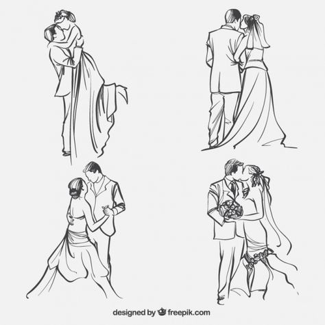 Sketchy newlyweds collection Free Vector Couple Dancing Drawing, Marriage Poses, Couple Poses Drawing, Couple Marriage, Marriage Ideas, Wedding Drawing, Dancing Drawings, Couple Sketch, Marriage Couple