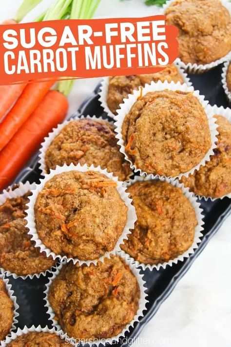 These Sugar-free Carrot Muffins taste indulgent but pack a nutritional wallop thanks to whole grains, plenty of carrots, and honey as a natural sweetener Healthy Carrot Muffins, Sugar Free Muffins, Carrot Muffin Recipe, Healthy Cream Cheese, Sugar Free Baking, Mini Carrots, Carrot Cake Muffins, Carrot Muffins, Healthy Muffins