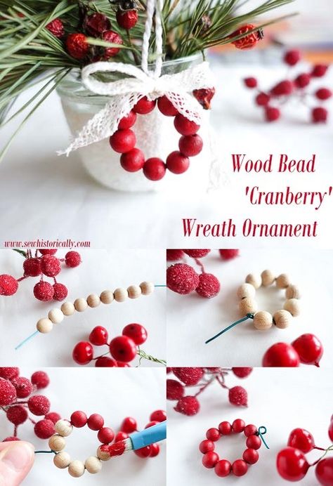 Cranberry Wreath, Crafts For Gifts, Handmade Christmas Gifts Diy, Christmas Cranberry, Wood Beads Diy, Gifts Homemade, Reading Diy, Diy Christmas Ornament, Wreath Ornament