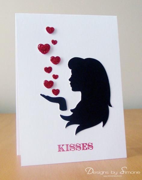 Heart Kisses Card Kissing Drawing, Silhouette Girl, Blowing Kisses, Silhouette Cameo Machine, Girl Silhouette, Blowing Bubbles, Art Hobbies, Canvas Ideas