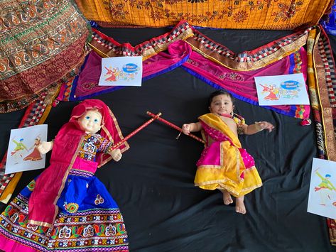 Navratri Kids Photoshoot, Baby Navratri Photoshoot, Navratri Baby Photoshoot Ideas, Navratri Theme Baby Photoshoot, Navratri Photography Poses, Navratri Photography, Navratri Pics, Navaratri Festival, 8 Month Baby