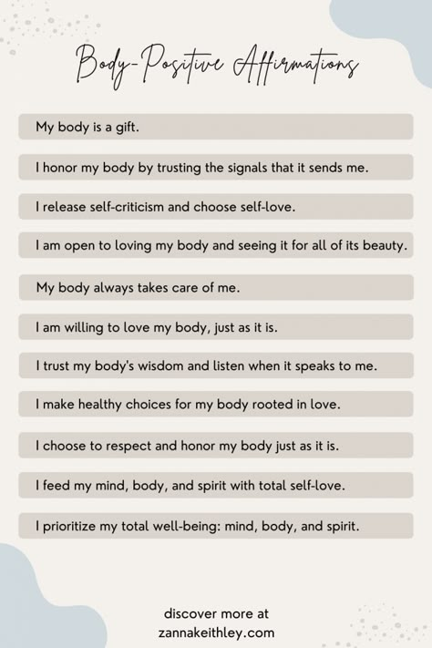 42 Body Positive Affirmations for Total Self-Acceptance | Zanna Keithley Therapy Affirmations, Evening Affirmations, Quotes About Self Love, Everyday Affirmations, Quotes About Self, Short Love Quotes, Acceptance Quotes, Body Wisdom, Image Positive