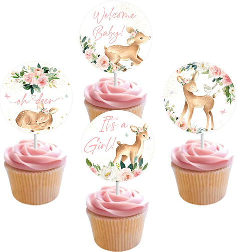 24 Pieces Oh Deer Cupcake Toppers for Girl, Pink Deer Baby Shower Decorations, Welcome Baby Cupcake Picks Cake Party Supplies #ad #ohdeershesalmosthere #babyshower #babyshowerideas #babyshowersupplies #babyshowerthemes #cupcaketoppers #cupcakes #babyshowerforgirls #girlbabyshower Deer Baby Shower Girl, Deer Baby Shower Decorations, Baby Shower Cupcakes For Girls, Deer Baby Showers, Baby Shower Cakes Girl, Baby Cupcake, Baby Shower Cupcake Toppers, Edible Cupcake Toppers, Deer Baby