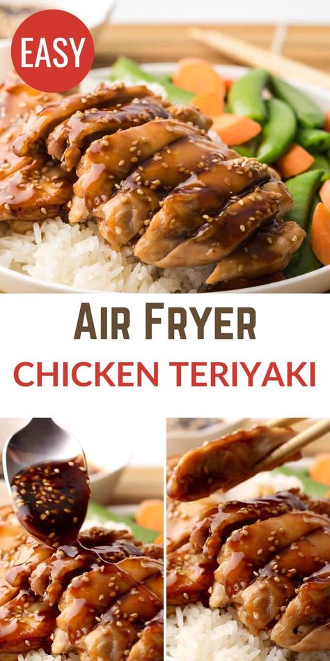 Make juicy, flavorful air fryer chicken teriyaki with a sweet glaze. It's a perfect meal idea for busy weeknights that's  easy to customize. Air Fryer Chicken Teriyaki, Air Fryer Teriyaki Chicken, Teriyaki Recipe, Marinating Chicken Breast, Chicken Teriyaki Recipe, Chicken Teriyaki, Filling Dinner, Homemade Teriyaki Sauce, Air Fryer Recipes Chicken