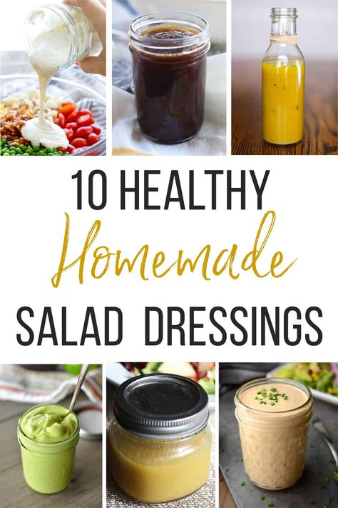 Making healthy homemade salad dressing is easier than you think. It's cheaper, healthier, and tastier. Why would you not!? Here are 10 easy recipes to start with when making your own salad dressing at home. #saladdressing Homemade Salad Dressings, Honey Balsamic Dressing, Honey Balsamic Vinaigrette, Homemade Salad Dressing Healthy, Easy Salad Dressing Recipes, Creamy Avocado Dressing, Citrus Dressing, Salad Dressing Recipes Homemade, Healthy Salad Dressing