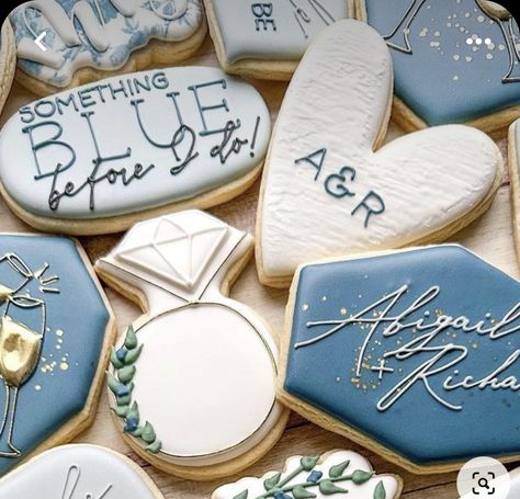 White Bridal Shower Theme, Blue Bridal Shower Favors, Blue Bridal Shower Decorations, Blue Bridal Shower Themes, Bridal Shower Inspo, Something Blue Bridal, White Bridal Shower, Bridal Shower Cookies, Blue Bridal Shower